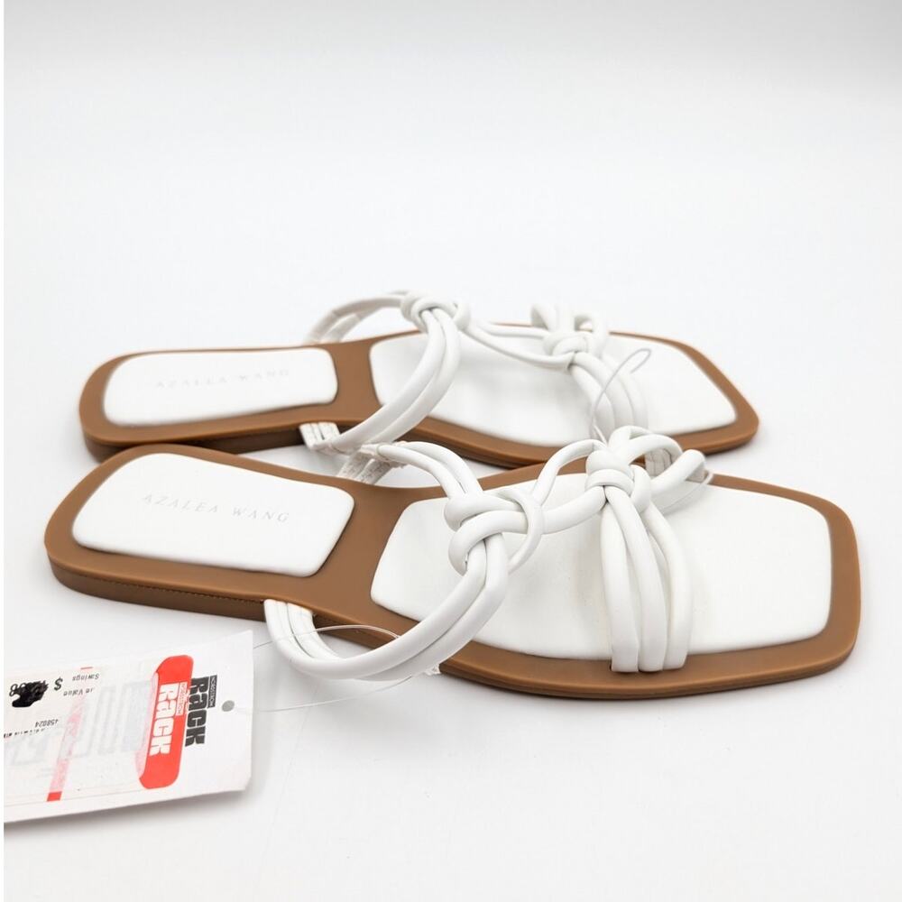 Azalea Wang Stetson Tubular Straps Knot Flat Sandals Women's White Size US8 EU39 - Picture 4 of 10